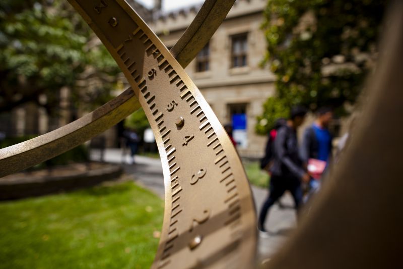 A detail shot of a sculpture showing a number line on a curved surface.