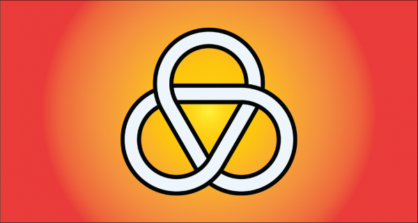 A trefoil knot on a coloured background