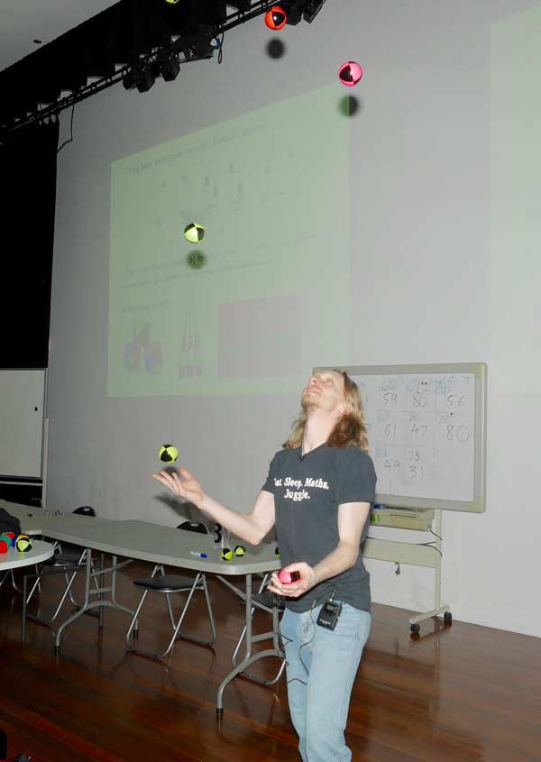 Anthony Mays juggles to demonstrate how maths and stats can be applied to all kinds of activities